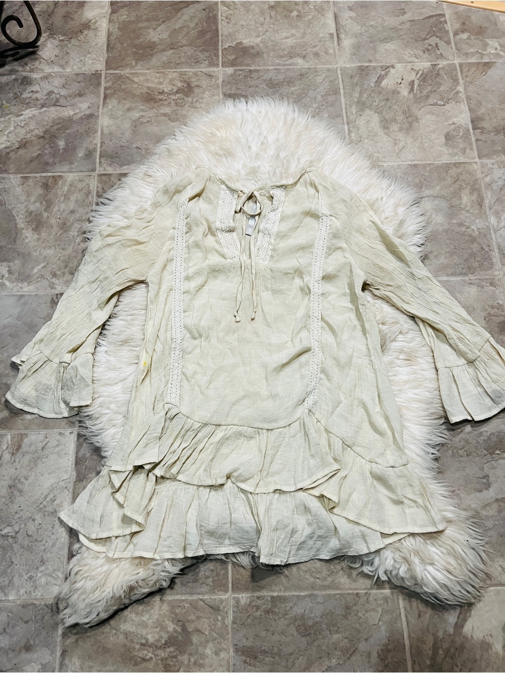 Light Cream Ruffled Boho Tunic Blouse Top